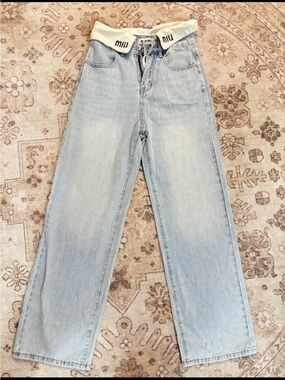 Mi Light Blue Relaxed Straight Men's Jeans with Branded Waistband